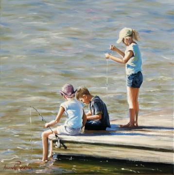 Pesca Amigos playa Impresionismo infantil Pinturas al óleo